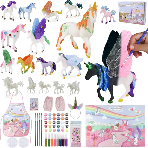 BONNYCO Regalos de unicornios para niñas, kit de pintura con 18 figuras, pintura para niños con brillo en la oscuridad. Juguetes para niñas de 3, 4,