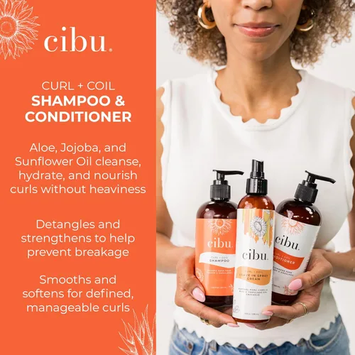 Miniatura 4 de CIBU Curl + Coil - Paquete de champú y acondicionador – Limpia, hidrata y conserva los rizos y bobinas naturales para un cabello suave y manejable