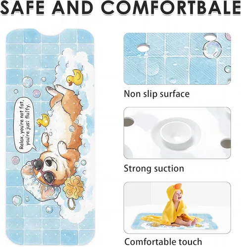 Miniatura 6 de Corgi - Divertida alfombrilla de ducha para perro, diseño de pato caprichoso, antideslizante, extra larga, 40 x 16 pulgadas, lavable a máquina