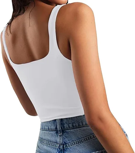 Miniatura 3 de GEMBERA Camiseta sin mangas sexy sin mangas con cuello cuadrado para mujer, ajustada, para gimnasio, elástica, recortada