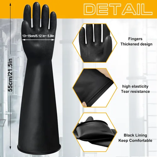 Miniatura 3 de Guantes de látex mejorados de 22 pulgadas, resistentes a los químicos, guantes largos de trabajo de seguridad, guantes largos reutilizables de goma