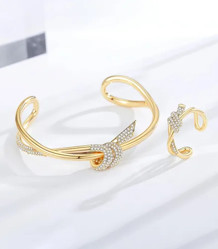 Miniatura 4 de RIMAYZI Pulsera chapada en oro de 14 quilates para mujer, pulsera de 2 pulgadas, apertura de nudo, anillo de oro ajustable, 2