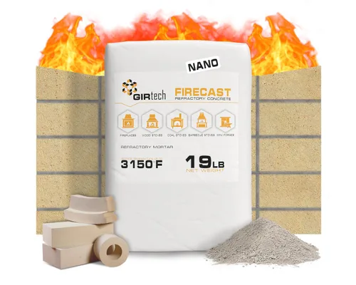 FireCast - Mezcla de cemento refractario moldeable Nano 3110 grados Fahrenheit 19 libras de alta temperatura, resistente al calor, mortero ignífugo,