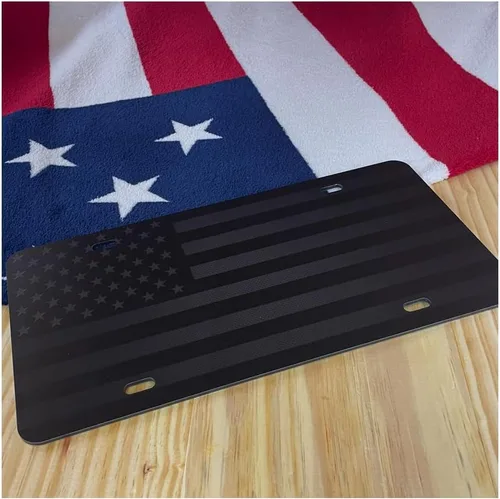 Placa de matrícula de bandera estadounidense oculta casi invisible no fabricada en China, negro mate sobre aluminio compuesto negro de 1/8 pulgada,