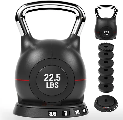 LIFERUN - Juego de pesas rusas ajustables - 7en1, elija 22.5 lb o 44 lb, dial de cambio rápido de peso y bloqueo de seguridad, diseño que ahorra