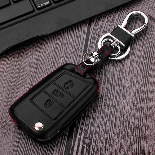 Miniatura 3 de Hombres Mujeres Cuero Genuino Llavero Funda Para Volkswagen/Para Skoda/Para Audi/Para Asiento Flip Car Remote Key Case Funda Funda Con Kit Llavero