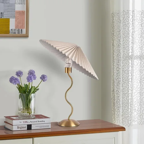 Miniatura 6 de Ziqqeelam Lámpara de mesa de noche dorada, lámparas de mesa plegadas de latón dorado, mesita de noche y espacios pequeños con pantalla festoneada