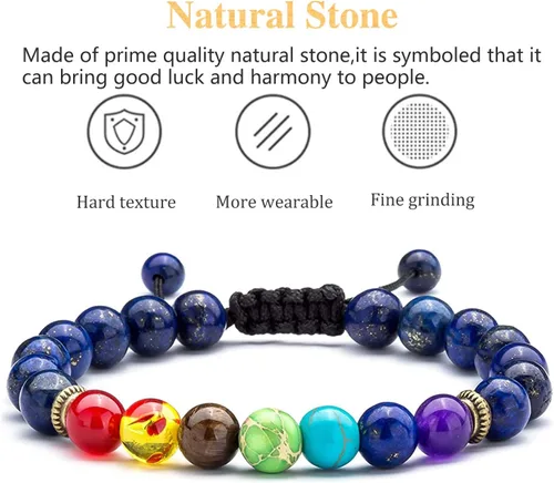 Miniatura 3 de Pulsera para hombre y mujer, 0.315 in, piedra natual de roca natual para hombre y mujer, pulsera difusora de aceite esencial, cuerda trenzada