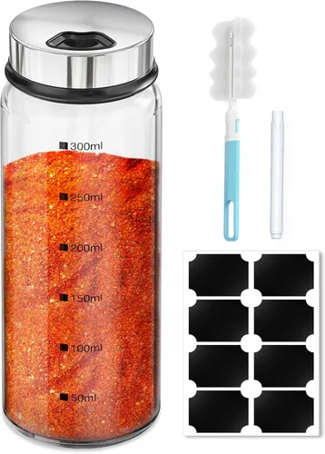 Miniatura 17 de Segarty Tarros de especias con tapas cocteleras, paquete de 6 botellas de vidrio de 4 onzas con tapa de acero inoxidable, recipientes de vidrio