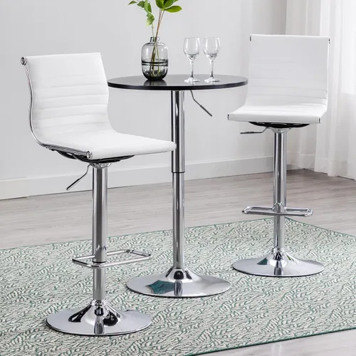 LZAREAL Juego de 2 taburetes de bar de metal con altura ajustable, diseño moderno de piel sintética blanca sin brazos con base cromada para isla de