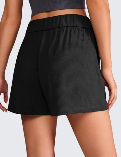 Miniatura 2 de CRZ YOGA Cómodos pantalones cortos acanalados para mujer, de cintura alta, lyocell, casual, para descansar, atléticos, con bolsillos