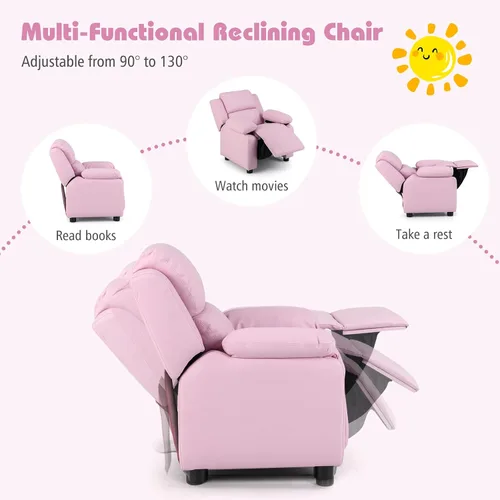 Miniatura 4 de Costzon Silla reclinable de cuero con reposapiés, reposabrazos, reposacabezas y soporte lumbar, silla ergonómica para sala de juegos, sofá Rosa