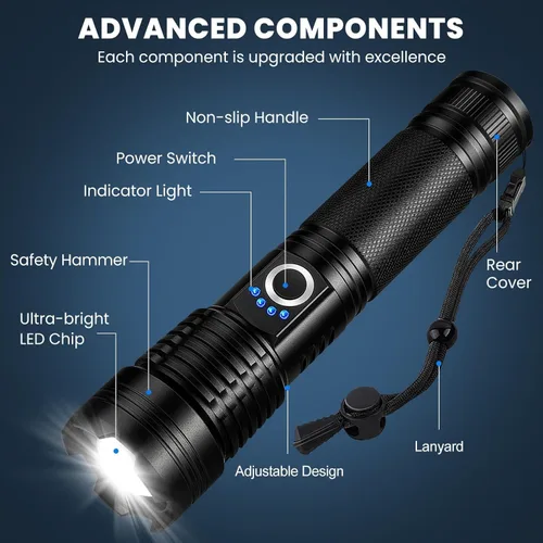 Miniatura 7 de Paquete de 3 linternas recargables, 990,000 lúmenes, linterna LED súper brillante, 5 modos de luz, carga rápida, IPX7 impermeable para acampar