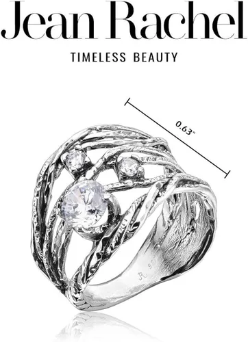 Miniatura 7 de JEAN RACHEL JEWELRY Anillo de plata de ley 925 con circonita cúbica transparente blanca, hipoalergénico, sin níquel ni plomo, colección de diseñador