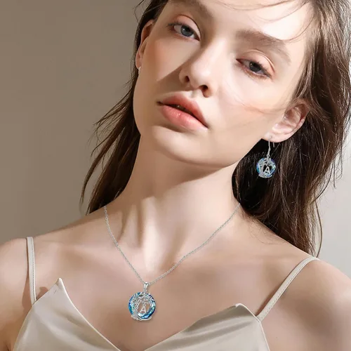 Miniatura 2 de TOUPOP Collar con inicial de árbol de la vida para mujer, plata de ley 925 con dije de letra A a Z con dije de inicial con cristal de círculo azul