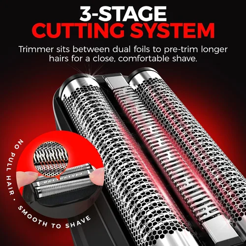 Miniatura 2 de Afeitadora de lámina de metal con tres cuchillas para hombres: doble lámina con recortadora - Afeitadoras faciales de barbero ideales para cabezas