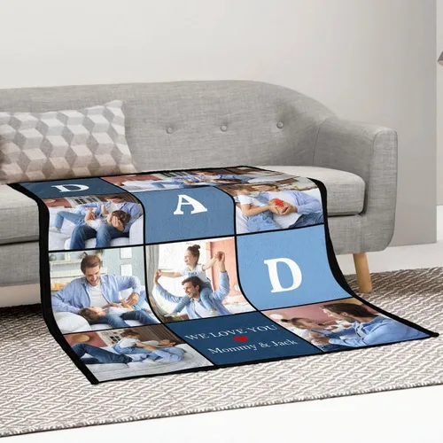 Miniatura 5 de Manta personalizada para el día del padre con collage de fotos, manta personalizada con fotos para papá/abuelo/regalos de hija o hijo, manta