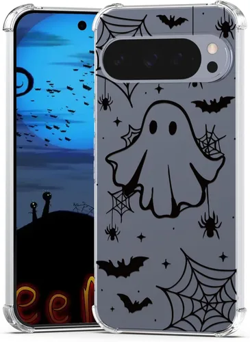 Miniatura 27 de Funda de Halloween para Google Pixel 6A transparente con diseños de murciélagos fantasmas, funda para teléfono para niñas, elegante, delgada, a