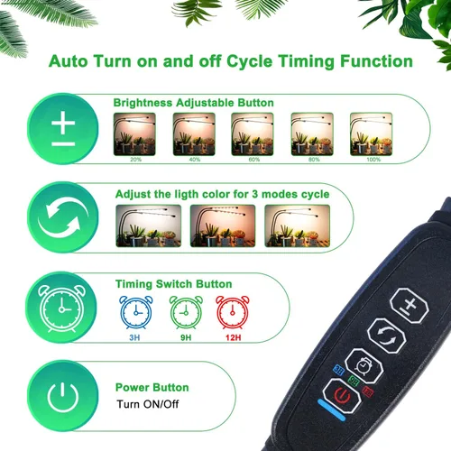 Miniatura 5 de SDOVUERC Luces de cultivo para plantas de interior, lámparas LED de espectro completo de 4 cabezales con clips y cables de 10 pies para cultivo