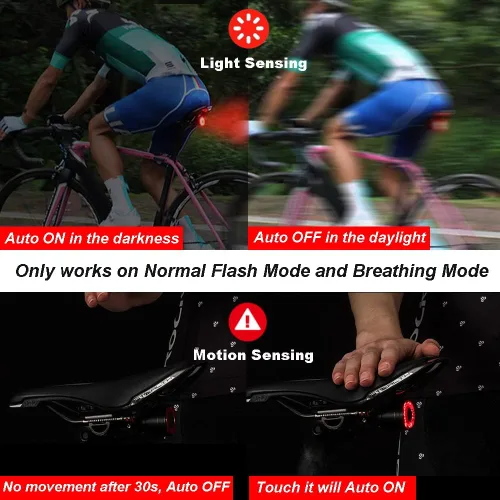 Miniatura 5 de G Keni Luz trasera inteligente para bicicleta, luces traseras con detección de freno, encendido/apagado automático, impermeable, recargable por USB