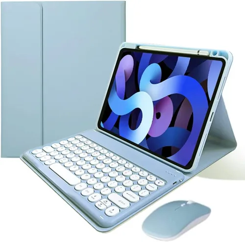 Miniatura 11 de Funda de teclado para iPad mini (A17 Pro) 2024, iPad mini 6ª generación, funda de teclado con mouse Bluetooth, llave redonda, bonita funda de Púrpura