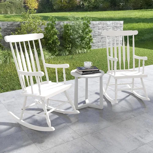 Miniatura 2 de Tangkula Mecedora para patio de madera de goma maciza, silla mecedora de porche al aire libre con marco de madera de goma, mecedora de madera