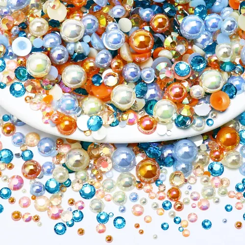 Miniatura 17 de 60g de perlas planas mixtas y diamantes de imitación para manualidades, vasos, zapatos, arte de uñas facial, perlas medias de 2mm-10mm y piedras