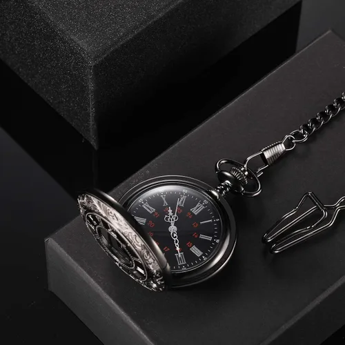 Miniatura 3 de Hicarer Reloj de bolsillo vintage de acero para hombre con cadena