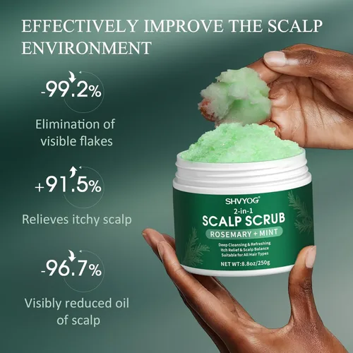Miniatura 5 de SHVYOG Exfoliante para el cuero cabelludo, exfoliante de romero con menta y sal marina, champú exfoliante aclarante anticaspa para limpieza profunda