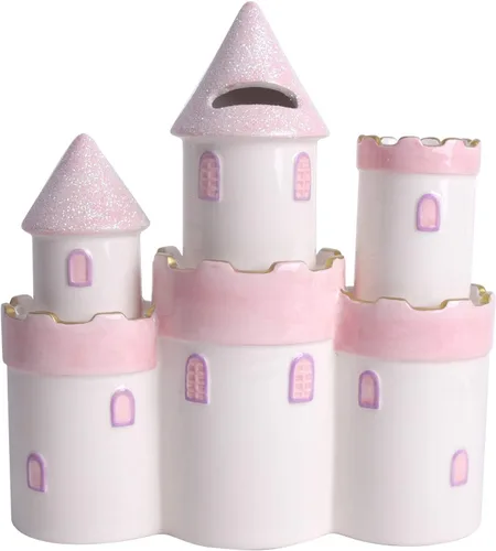 Miniatura 4 de Vencer Alcancía grande de cerámica de castillo de princesa para niñas y niños, alcancía para niños, alcancía para niños, rosa, gran juguete