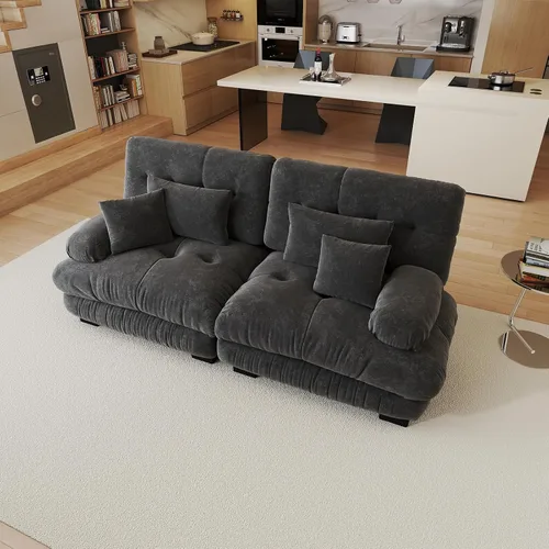 Miniatura 21 de Sofá modular de gran tamaño de 94 pulgadas, sofás seccionales grandes de color beige y blanco para sala de estar, juego de sofá de terciopelo, sofás