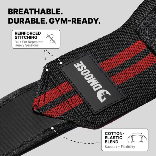 Miniatura 6 de DMoose Fitness Elbow Wraps for Weightlifting (Pair) - 40'' Adjustable Strap for Gym Workout & Bench Press, Compression Elbow Sleeves for Tendonitis