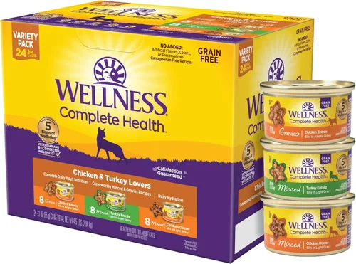 Wellness Complete Health - Paquete variado de alimentos húmedos enlatados en salsa y picados para adultos, natural, rico en proteínas, sin granos,