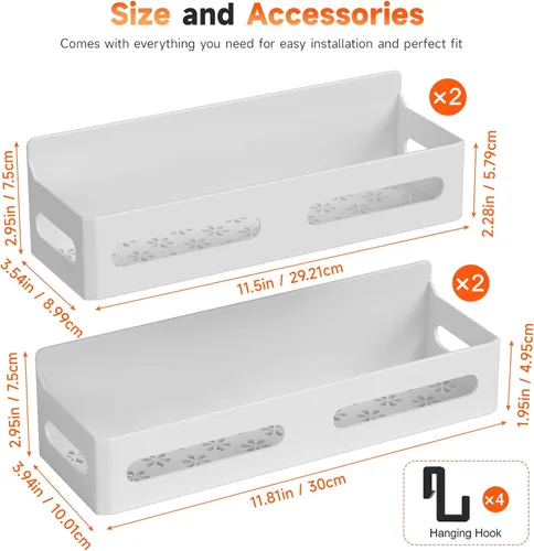 Miniatura 7 de Sevenblue Paquete de 4 estantes magnéticos para especias para refrigerador, organizador de estantes para especias, estante magnético móvil Blanco