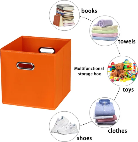 Miniatura 3 de Contenedores de almacenamiento de tela, organizadores de tela con asa, cubos plegables para almacenamiento de tela o accesorios, 11 x 11 x 11 Naranja