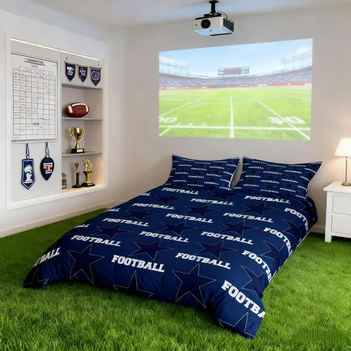 Miniatura 19 de Juego de funda de edredón para niños de fútbol americano, tamaño individual, juego de ropa de cama de fútbol de rugby de llama, decoración