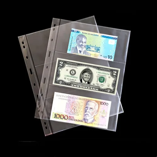 MUDOR 60 hojas de fundas para monedas, 3 bolsillos para coleccionistas, sin PVC ni ácidos, protector de billetes para colección de divisas 60