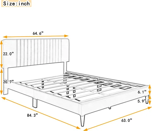 Miniatura 2 de SOFTSEA Marco de cama Queen con cabecero y patas, plataforma de terciopelo tamaño Queen, marco de cama, muebles de dormitorio