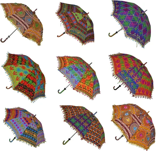 Indio hecho a mano Diseñador algodón Fashion MULTI Colored paraguas bordado Boho Sombrillas Parasol 50pcs Lot