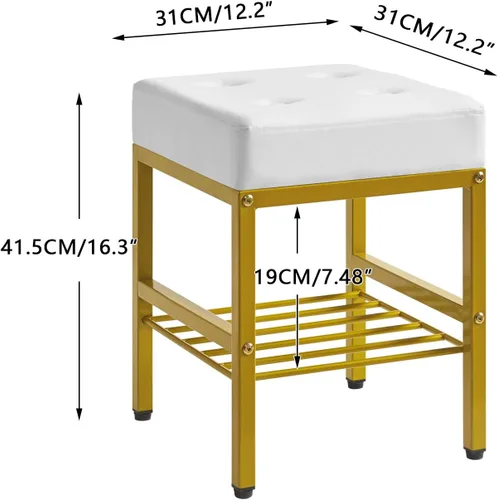 Miniatura 3 de IBUYKE Taburete de maquillaje cuadrado con pies ajustables y espacio de almacenamiento, silla reposapiés, asiento de tocador de PU, multiusos como