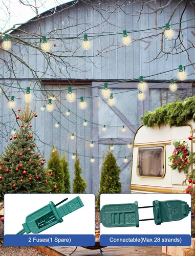 Miniatura 6 de SUNSGNE Luces Redondas de Navidad de 25 Pies para Exteriores, Cadena de Luces Globo G40 con 27 Luces LED Transparentes (2 de Repuesto), Cadena