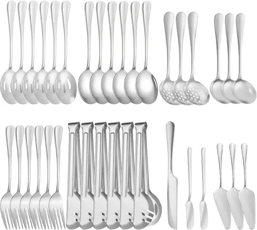 Miniatura 15 de Juego de 20 utensilios para servir, utensilios completos de acero inoxidable para bufé de catering para barbacoas de verano, parrillas, picnic