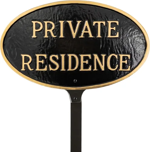 Miniatura 12 de Montague Metal Products Letrero de residencia privada – Placa de metal ovalada blanca y negra con estaca para césped, 8.5 x 13 pulgadas, letrero