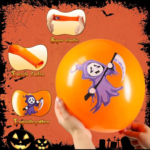 Miniatura 3 de Decoración de 50 globos de Halloween, adorables globos de látex de calabaza y araña espeluznante, fiesta de primer cumpleaños, suministros de ducha