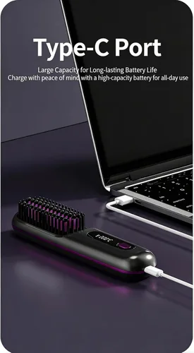 Miniatura 8 de Peine alisador de pelo inalámbrico, alisador y rizador de pelo de cerámica iónica portátil con pantalla LCD, plancha plana inalámbrica de 3 niveles