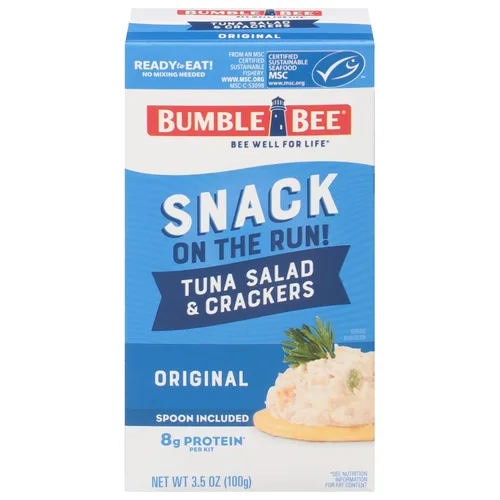Bumble Bee Snack On The Run - Kit de ensalada de atún original con galletas saladas, paquete de bocadillos de proteína listo para comer, 8g de
