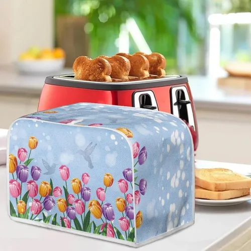 Miniatura 4 de Cubierta para tostadora de flores coloridas de 2 rebanadas de ranura ancha, a prueba de polvo, protectores de huellas dactilares y protección contra
