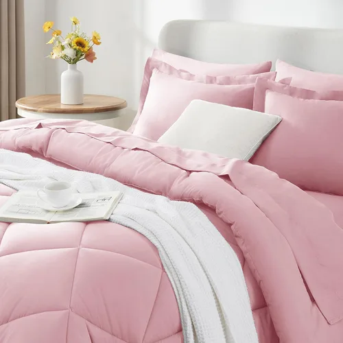 Miniatura 72 de CozyLux Juego de edredón tamaño King, color naranja quemado, toda la ropa de cama en una sola bolsa, 7 piezas: edredón, fundas de almohada