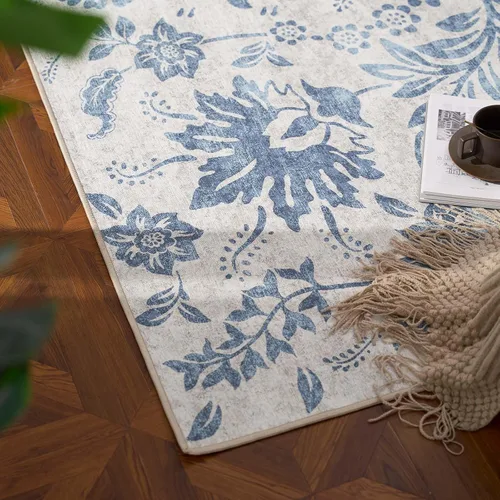 Miniatura 62 de jinchan Lima - Alfombra simétrica floral geométrica lavable, alfombra de entrada de medio círculo de 2 x 3, alfombra de media luna, suave y Azul
