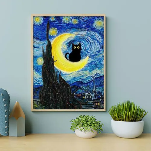 Miniatura 5 de ARPADAMO Kits de pintura por números para adultos principiantes, prensa digital fácil acrílico gato negro 4 piezas de pintura, kit digital de prensa